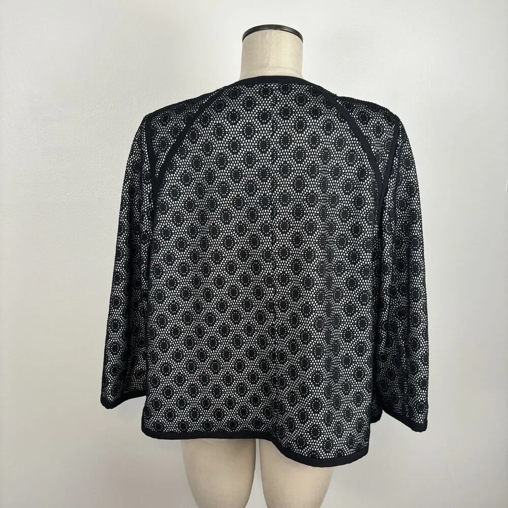 Kasper Women's 16W Bonded Lace Blazer Contrast Black White Laser Cut - Picture 7 of 10